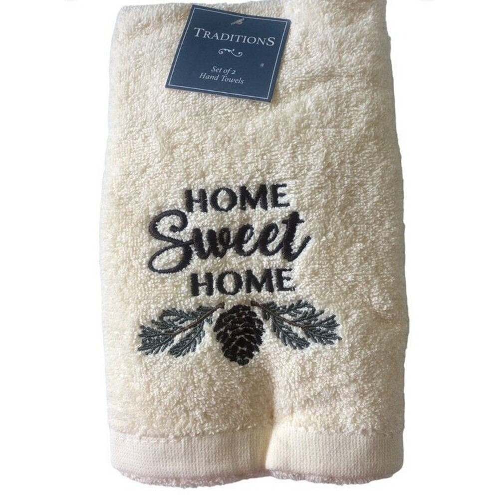 Traditions Hand Towels Home Sweet Home Embroidered Pinecone Cabin Camp Set of 2